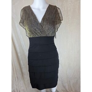 Black‎ Gold Shimmer Tiered Ruffle V Neck Party Dress Size 4 by InFocus Studio